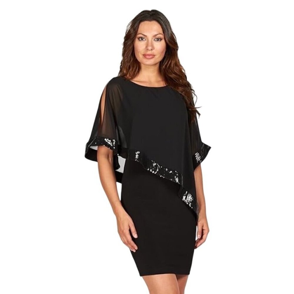 Frank Lyman Designs black cocktail Dress w/sheer overlay sequin women’s 12 eleg